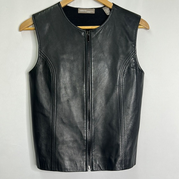 Valerie Separates petite genuine leather wool full zip vest - Picture 1 of 7